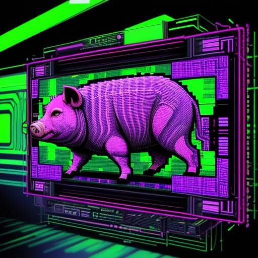Glitch Art Pig in Neon Colors