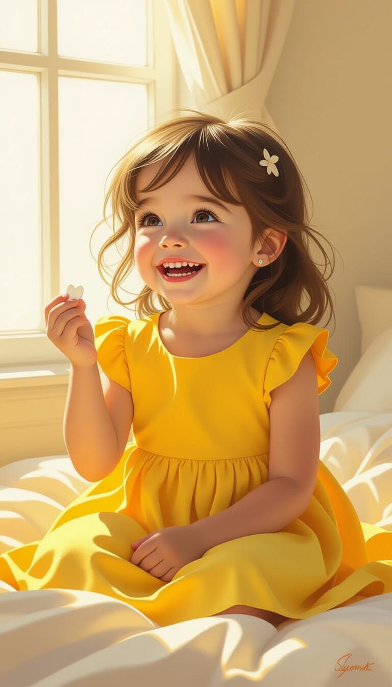 Smiling Girl with Missing Tooth in Dreamy Light
