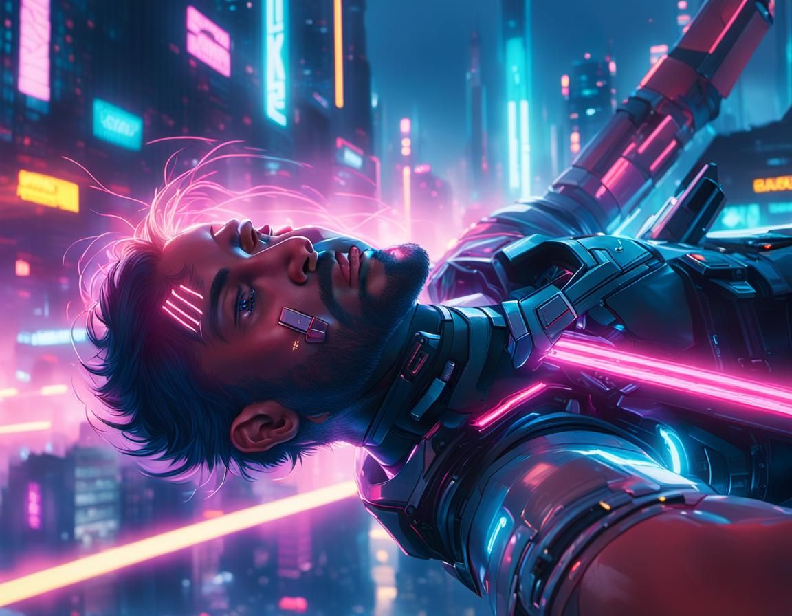 Divine Being Dancing in Cyberpunk 2099 Cityscape