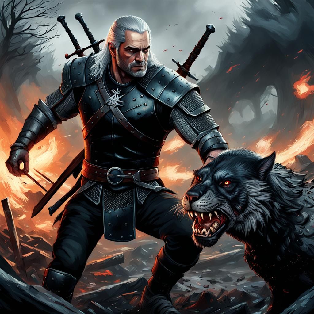 Geralt Battles a Gravier: Gothic Oil Painting