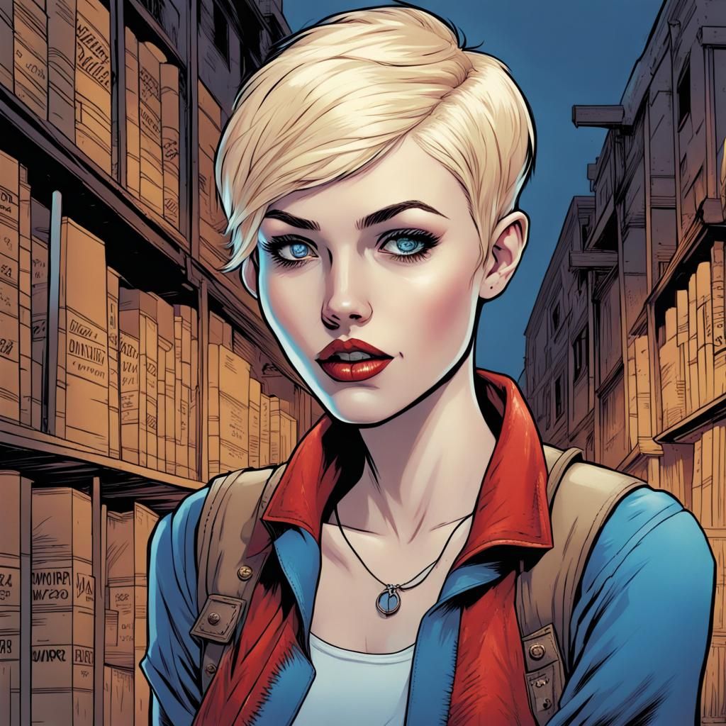 Hipster Vampire Girl in Comic Book Style