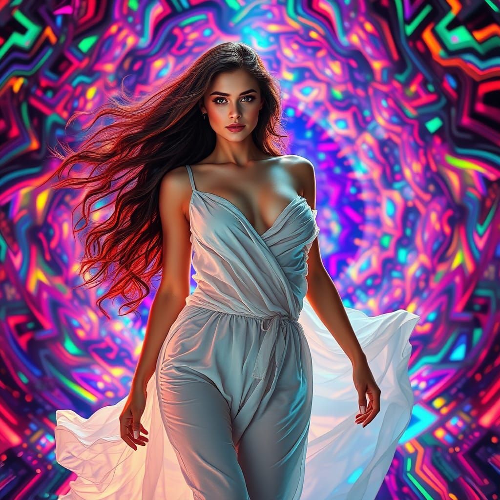Mesmerizing Woman Stepping Out of a Kaleidoscope