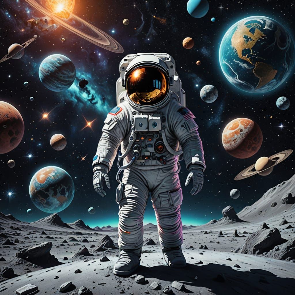Astronaut Moonwalk Amidst Cosmic Wonders