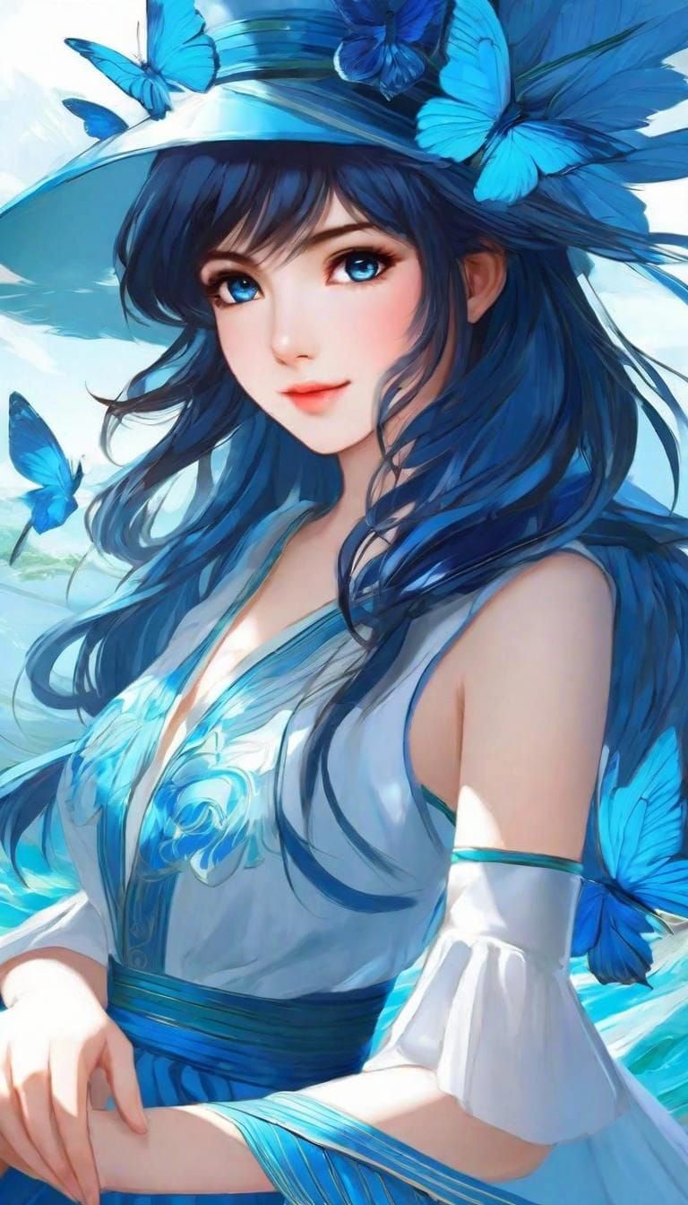 Anime Girl with Floral Dress in Pixiv Style