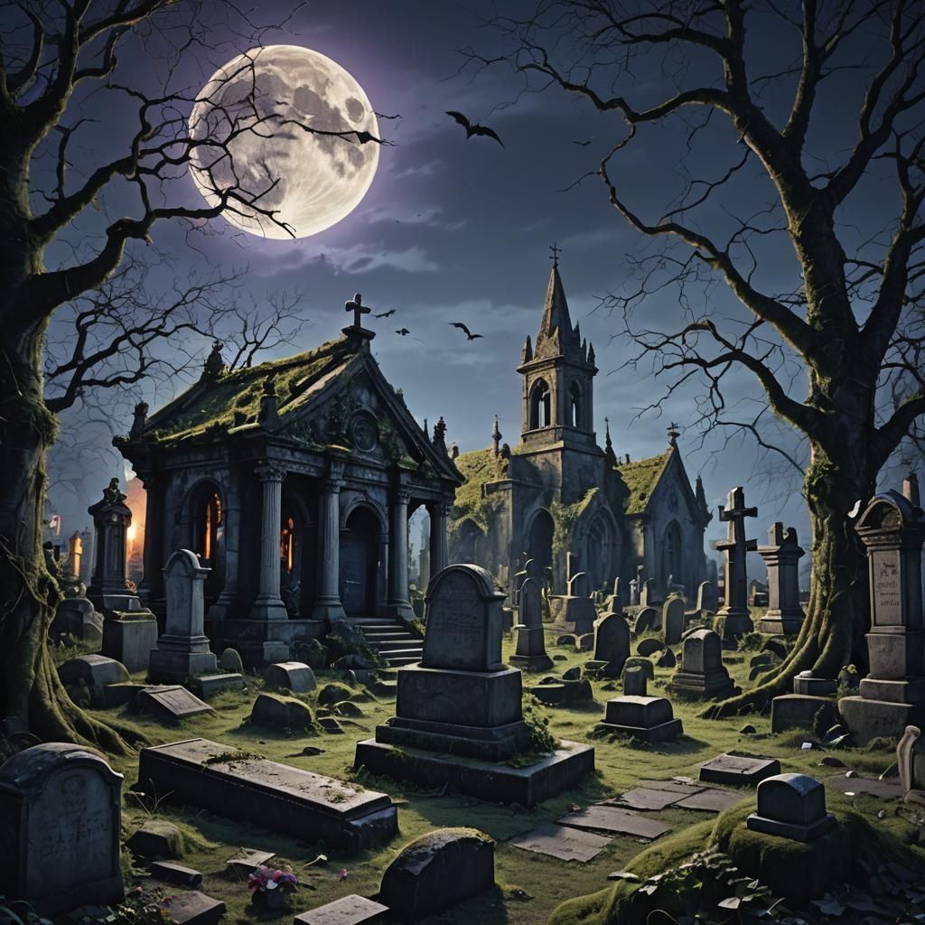 Dark Fantasy Graveyard in Detailed Matte Painting Style