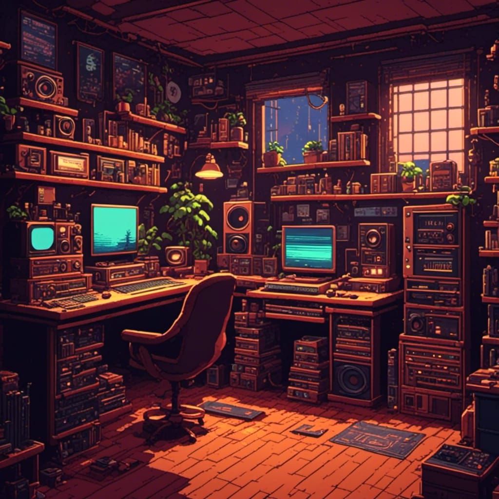 Lofi Hip Hop Studio in Pixel Art Style