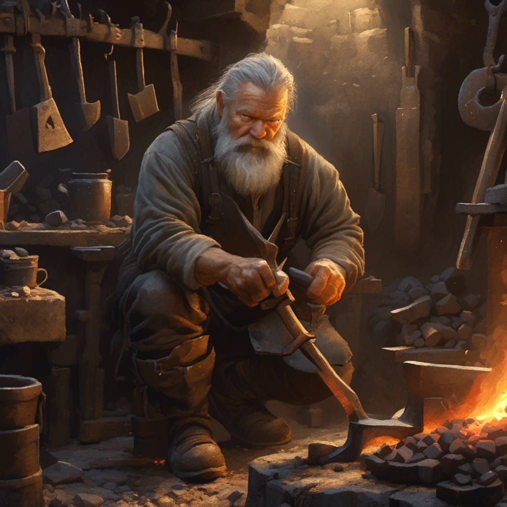 Dwarven Blacksmith in Forge: Hyperreal Close-Up