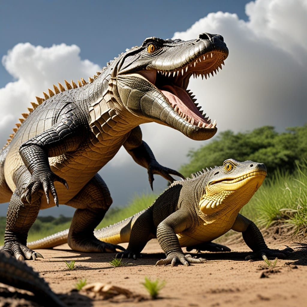 Alligator Battles Prehistoric Lizard in Epic Combat