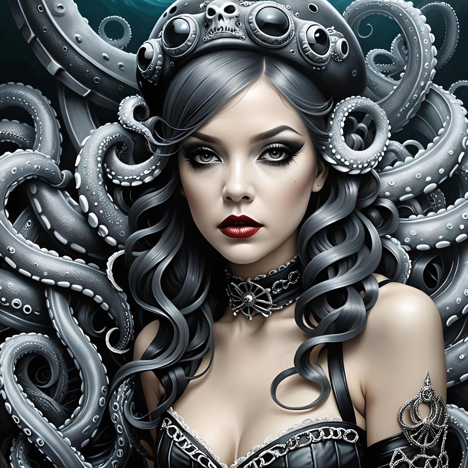 Kraken Emerges from Underground Sea in Charcoal Style