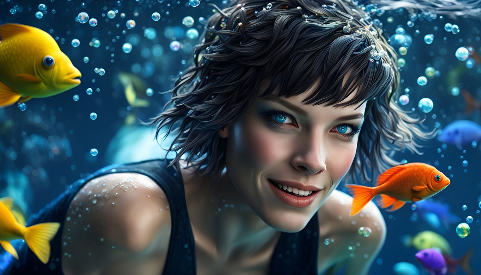 Underwater Portrait of Woman with Blue Hair in Aetherpunk St...