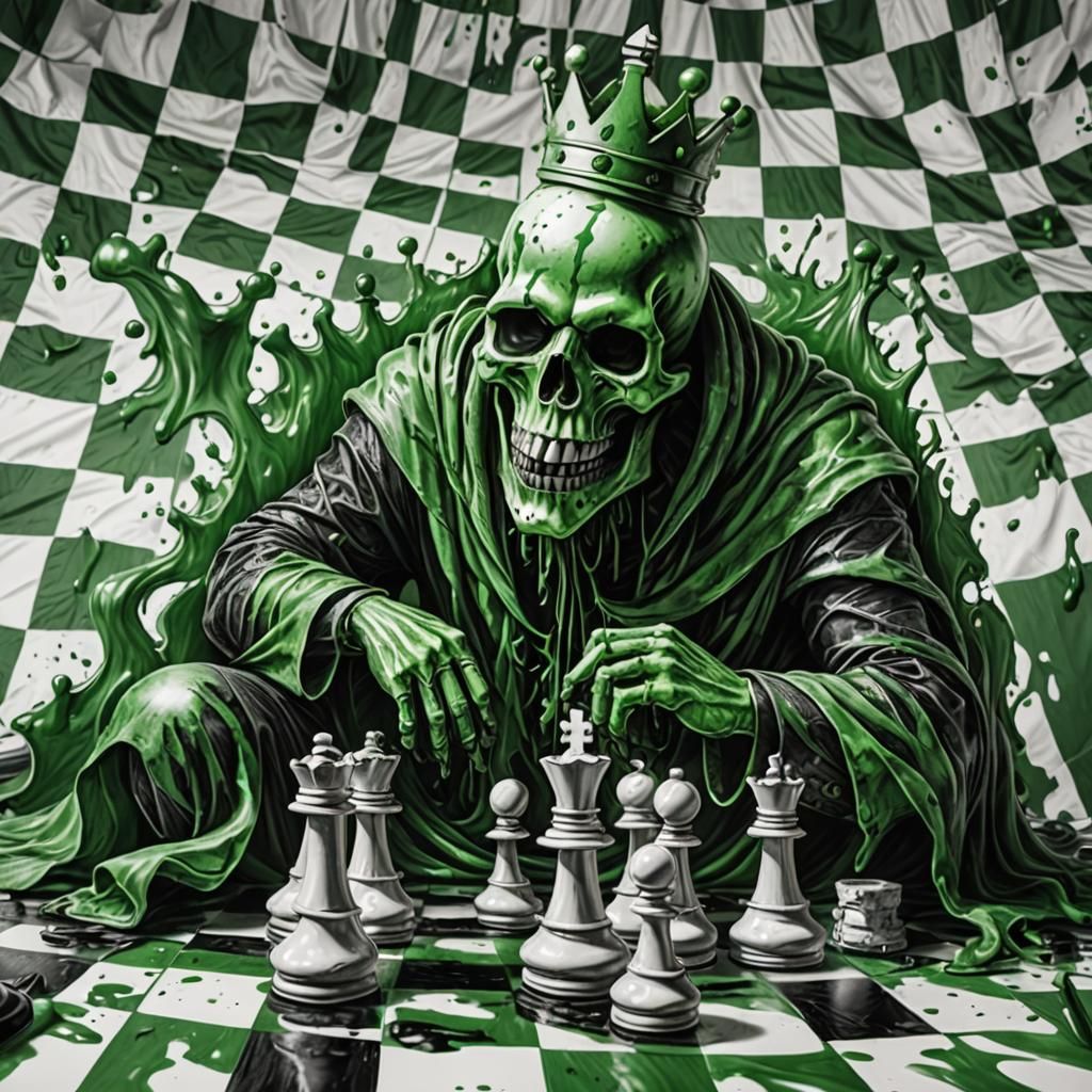 Melting Skull Chess Pawn in Charcoal Style