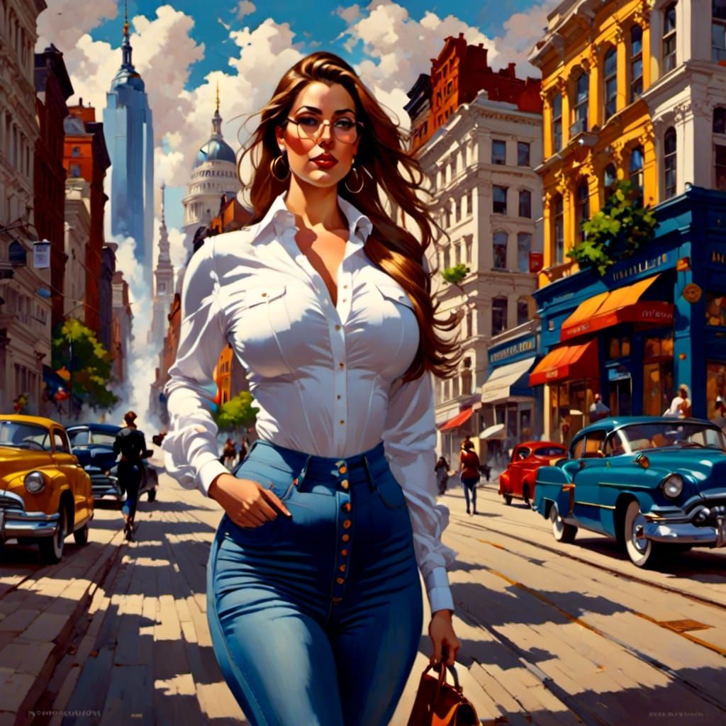 Glamorous Businesswoman Strolls Through City in Style