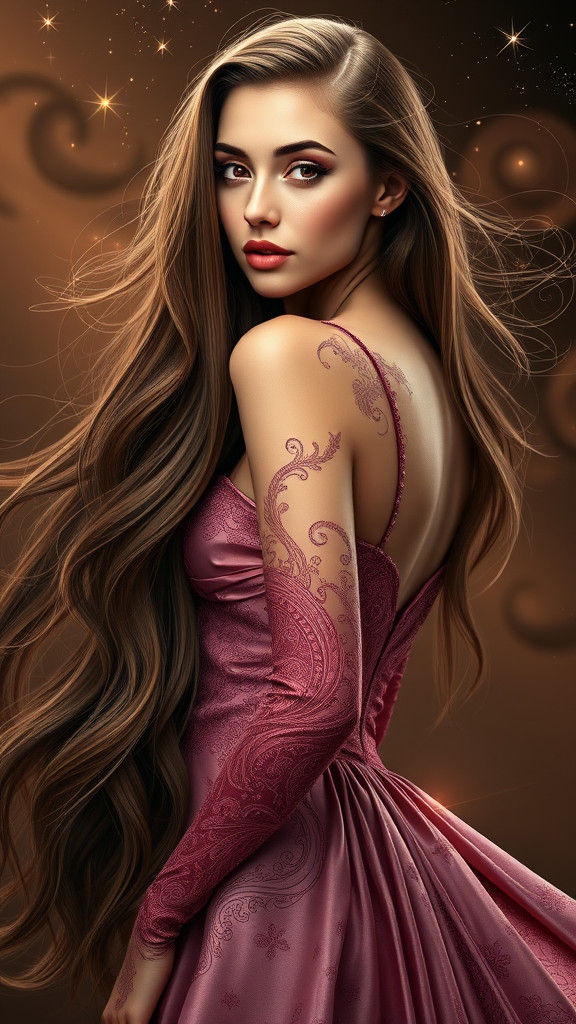 Hyperrealistic Beauty in Silk and Crystal Gown