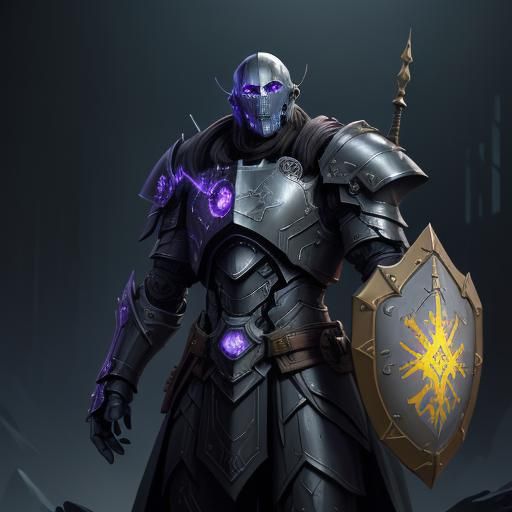 Warforged Paladin with Dark Gray Shield: Dark Fantasy Art