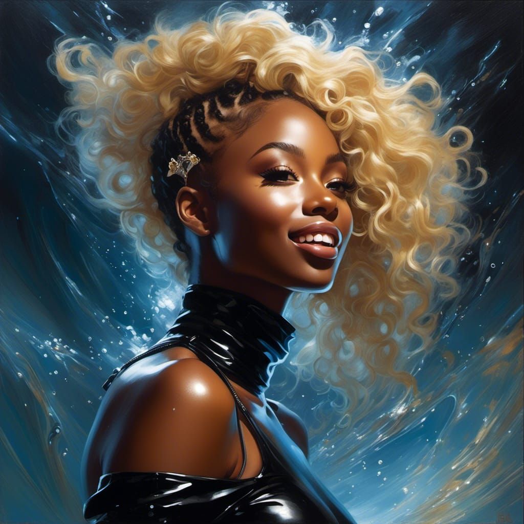 Stunning African American Woman in Latex, Hyperreal Portrait
