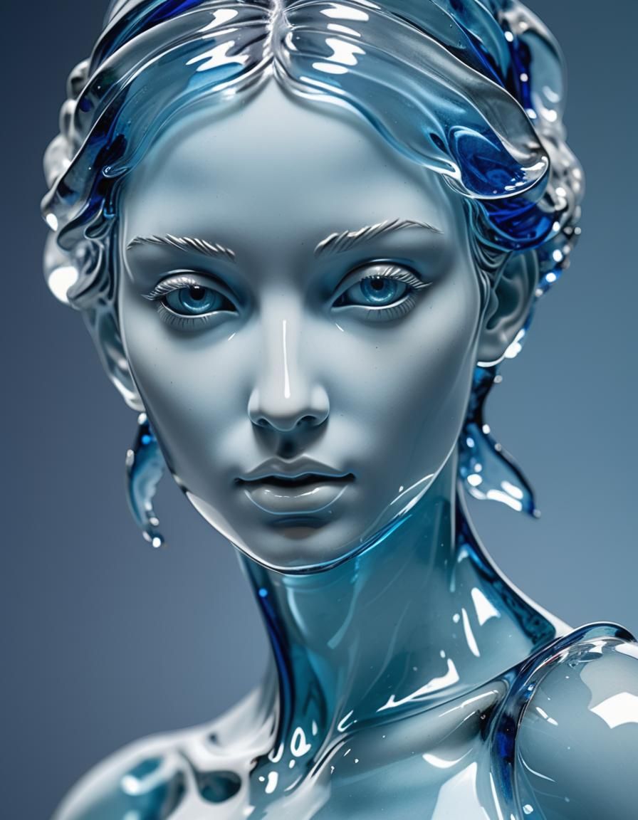 Blue Tinted Glass Statue of a Woman