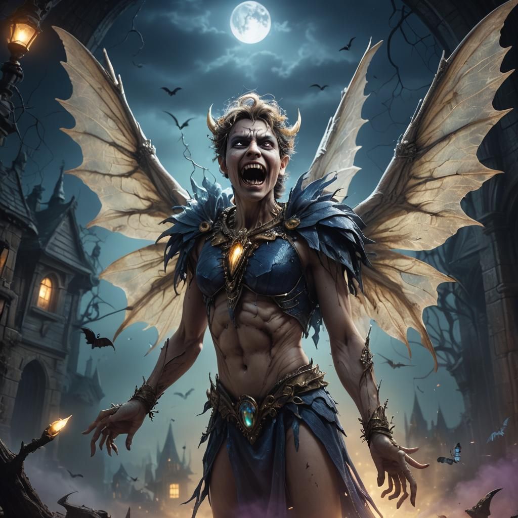 Eerie Tooth Fairy Attacks on Halloween: Dark Fantasy Art