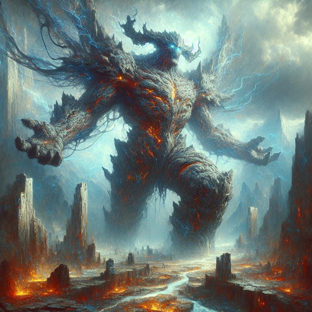 Colossal Stone Entity in Dark Fantasy Style