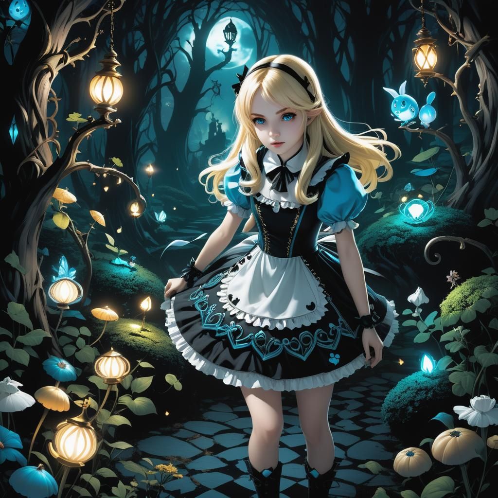 Gothic Alice in Bioluminescent Wonderland, Manga Illustratio...