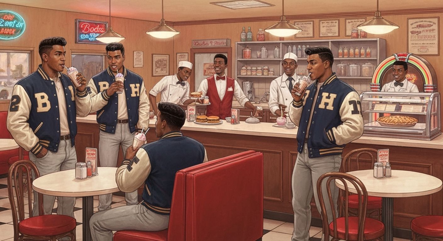 1950s African American Soda Shop Scene in Norman Rockwell St...