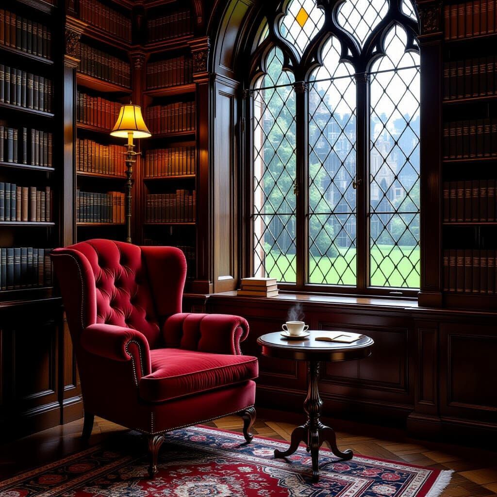 Cozy Library Alcove in Detailed Matte Painting Style