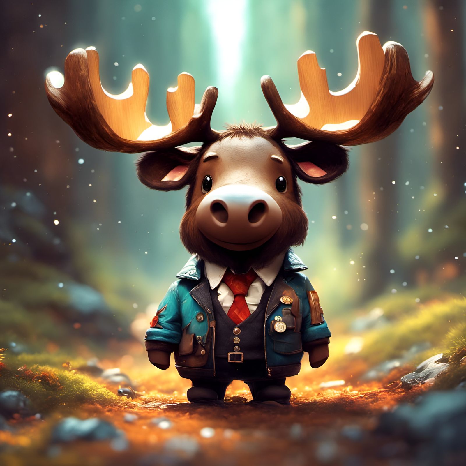 Adorable Chibi Moose with Handlebar Mustache