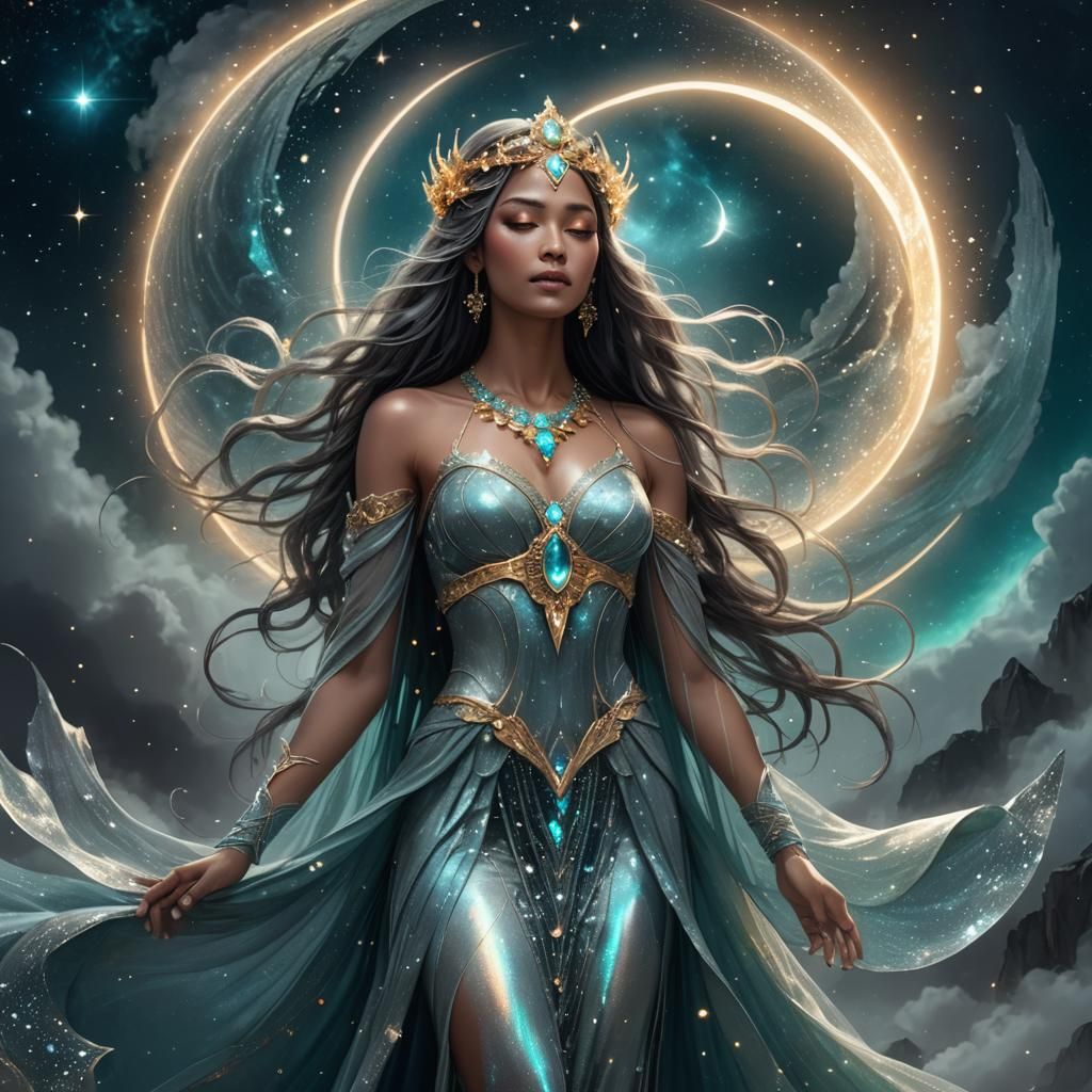 Ethereal Moon Goddess in Celestial Realm: Fantasy Art
