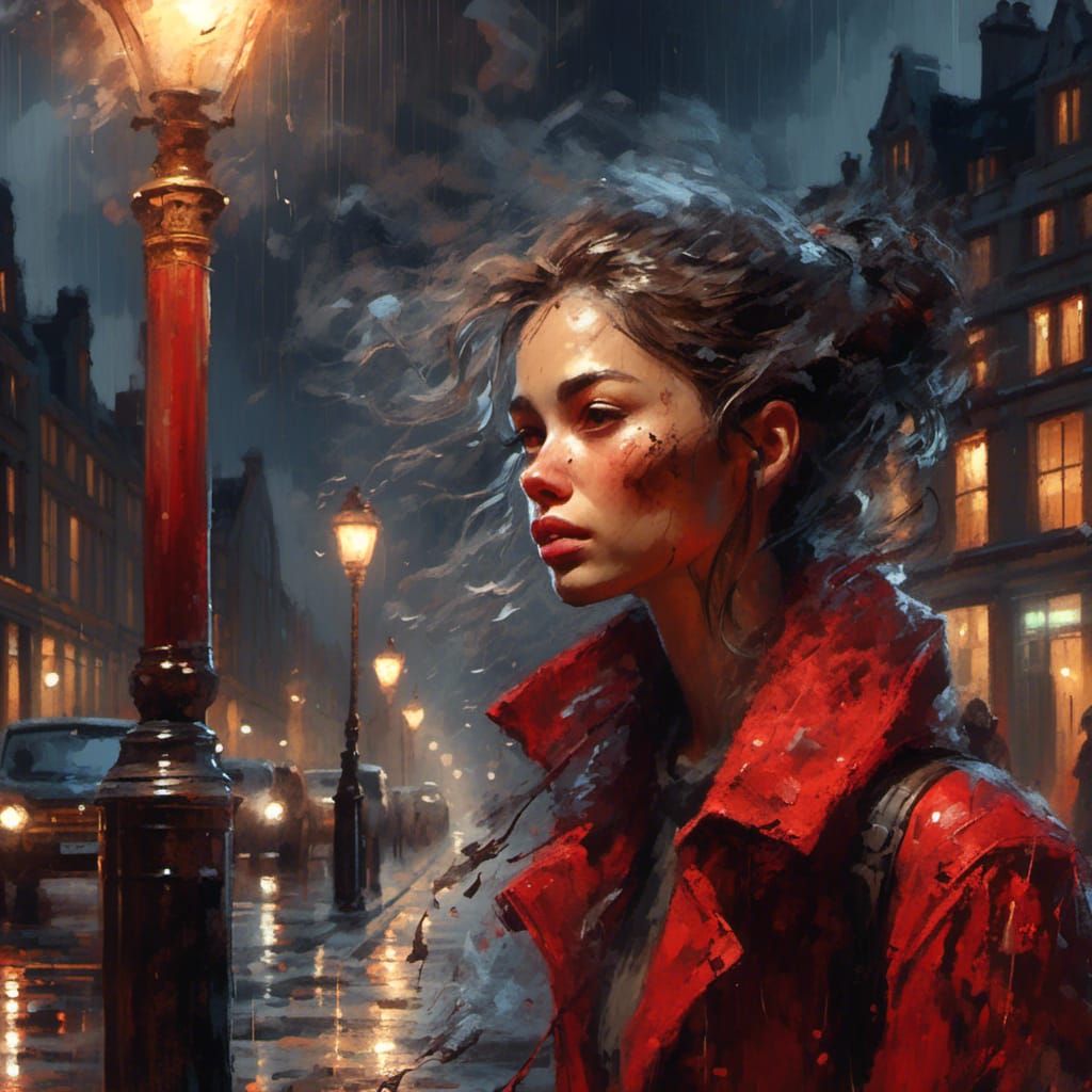 Rainy Night in London: Impasto Oil Painting