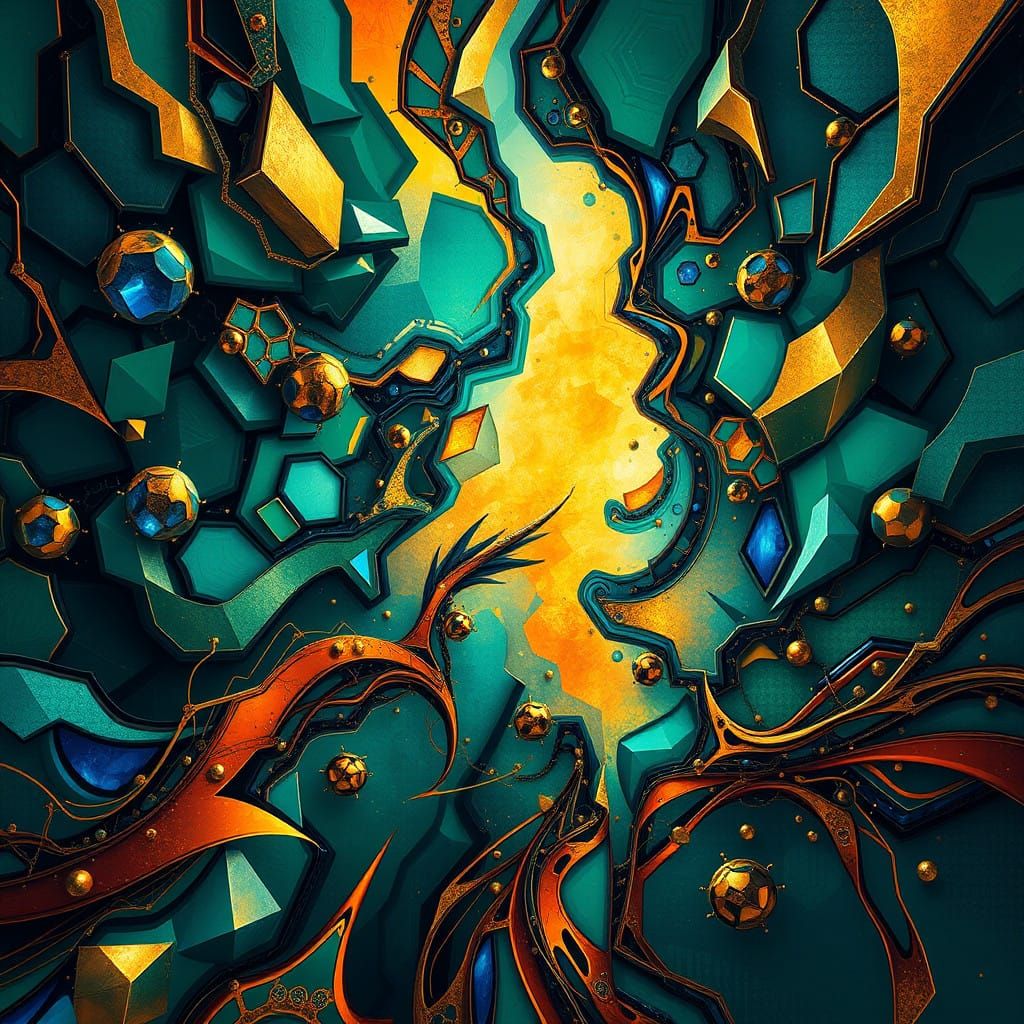 Vibrant Art Deco Abstract in Emerald, Sapphire, and Gold