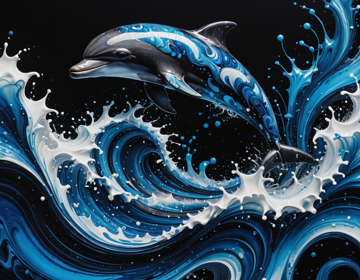 Iridescent Ink Dolphin in Vorticist Splash Art