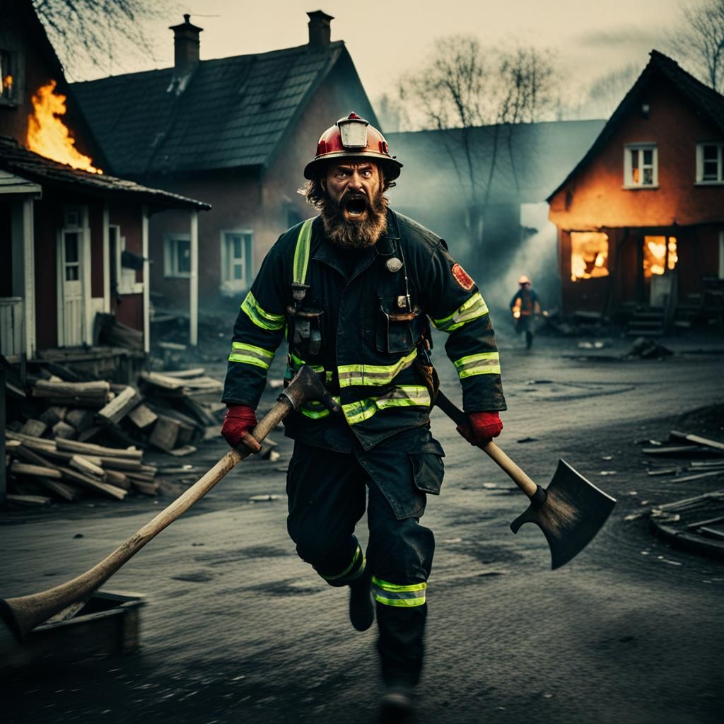 Heroic Firefighter Races to Warn Villagers: Cinematic Still