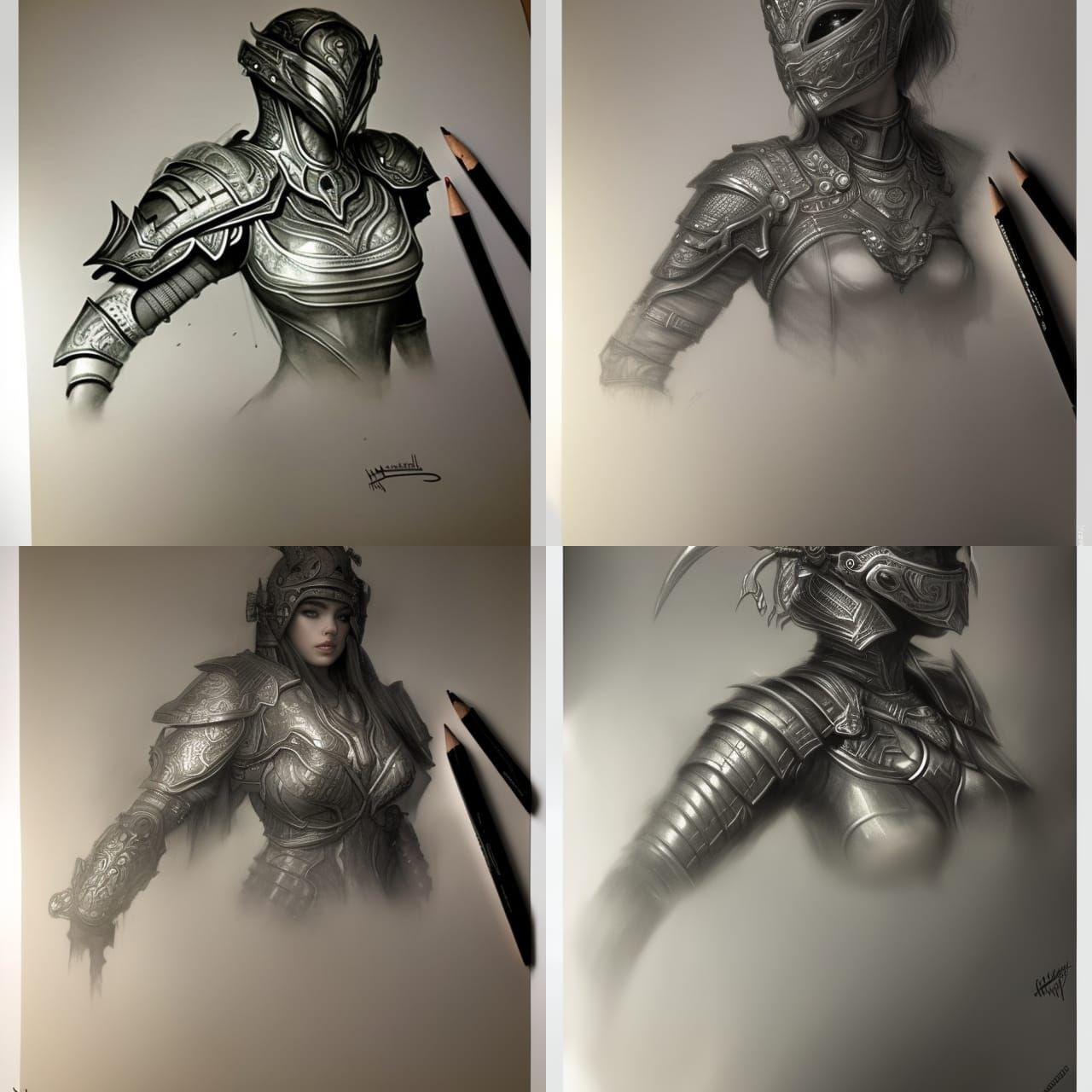 Hyperdetailed Pencil Sketch of Armored Female Portrait