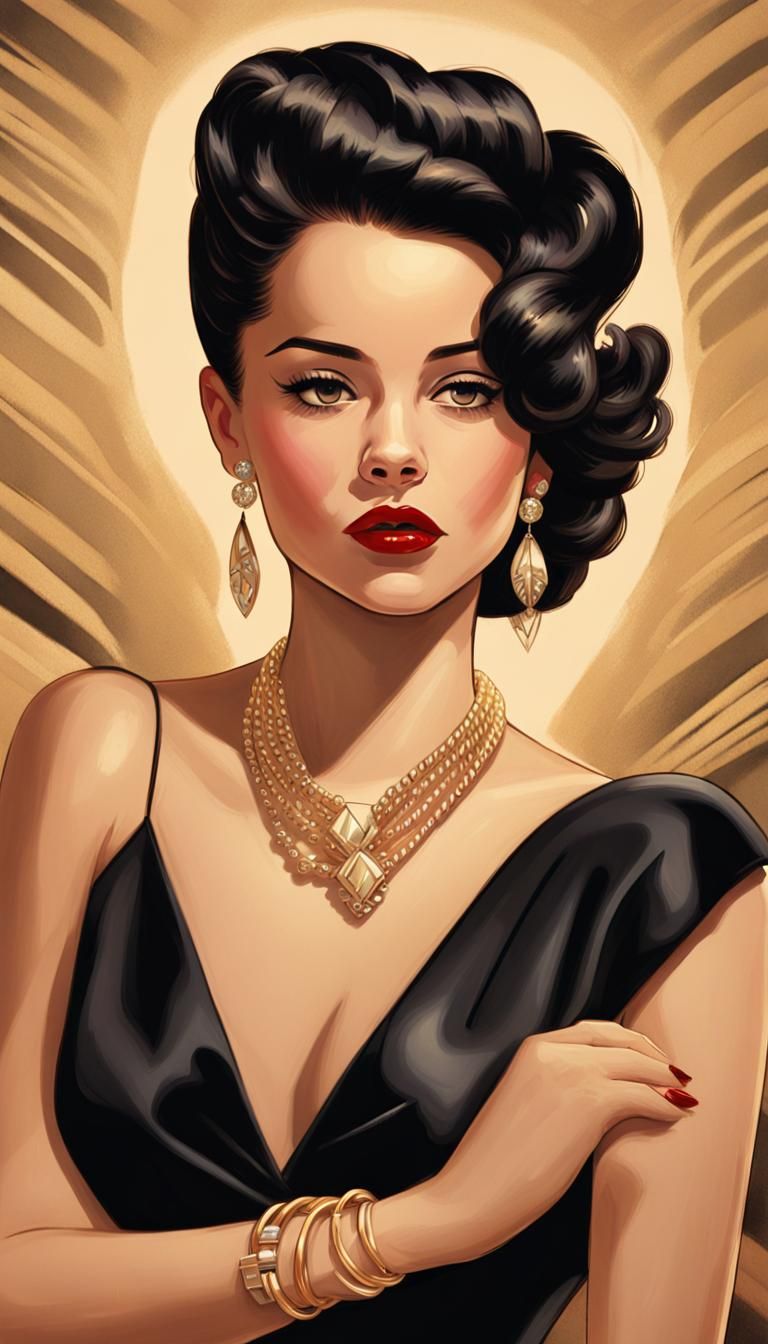 Jenna Ortega as Vargas-Style Pin-Up Illustration