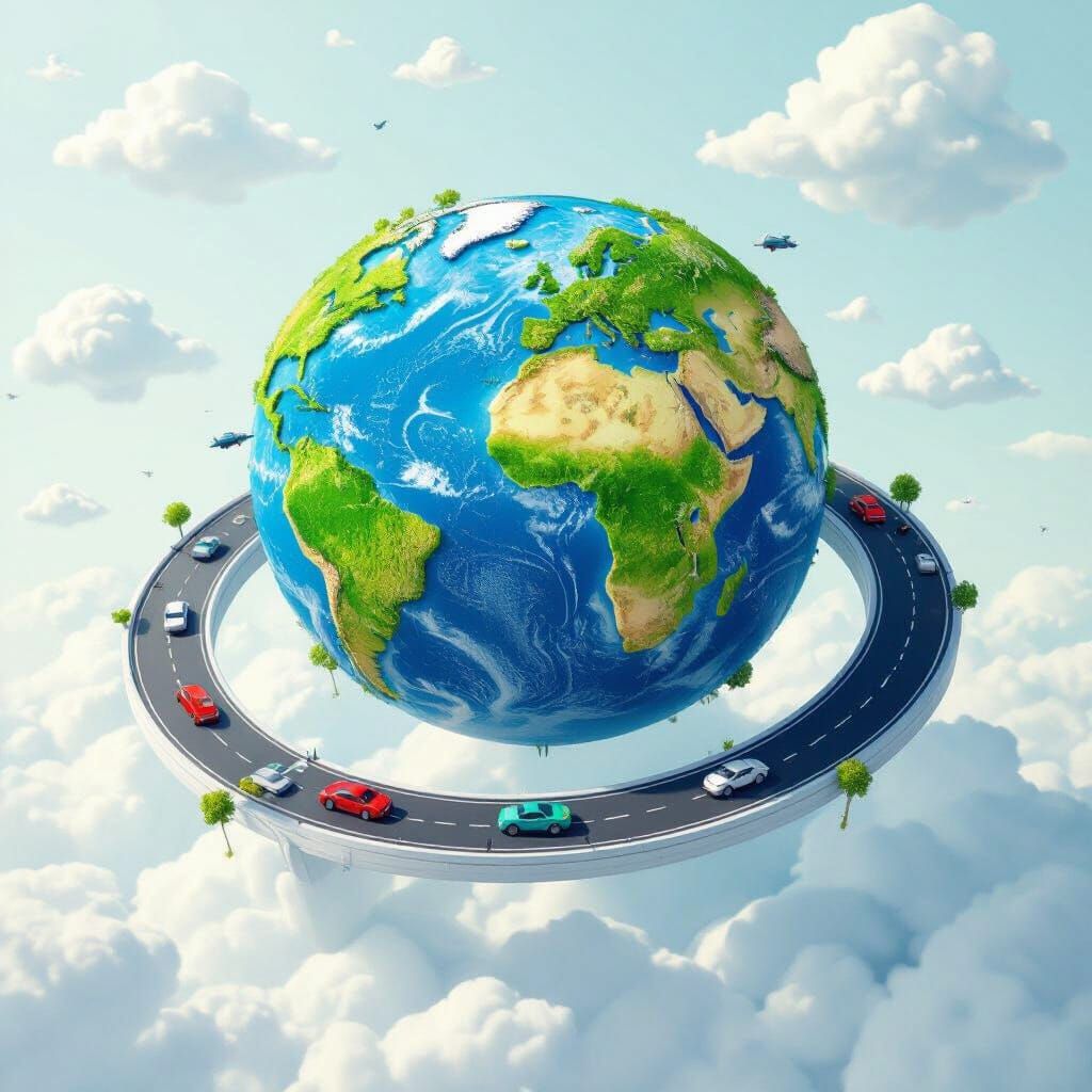 Whimsical Globe with Winding Road in Miyazaki Style