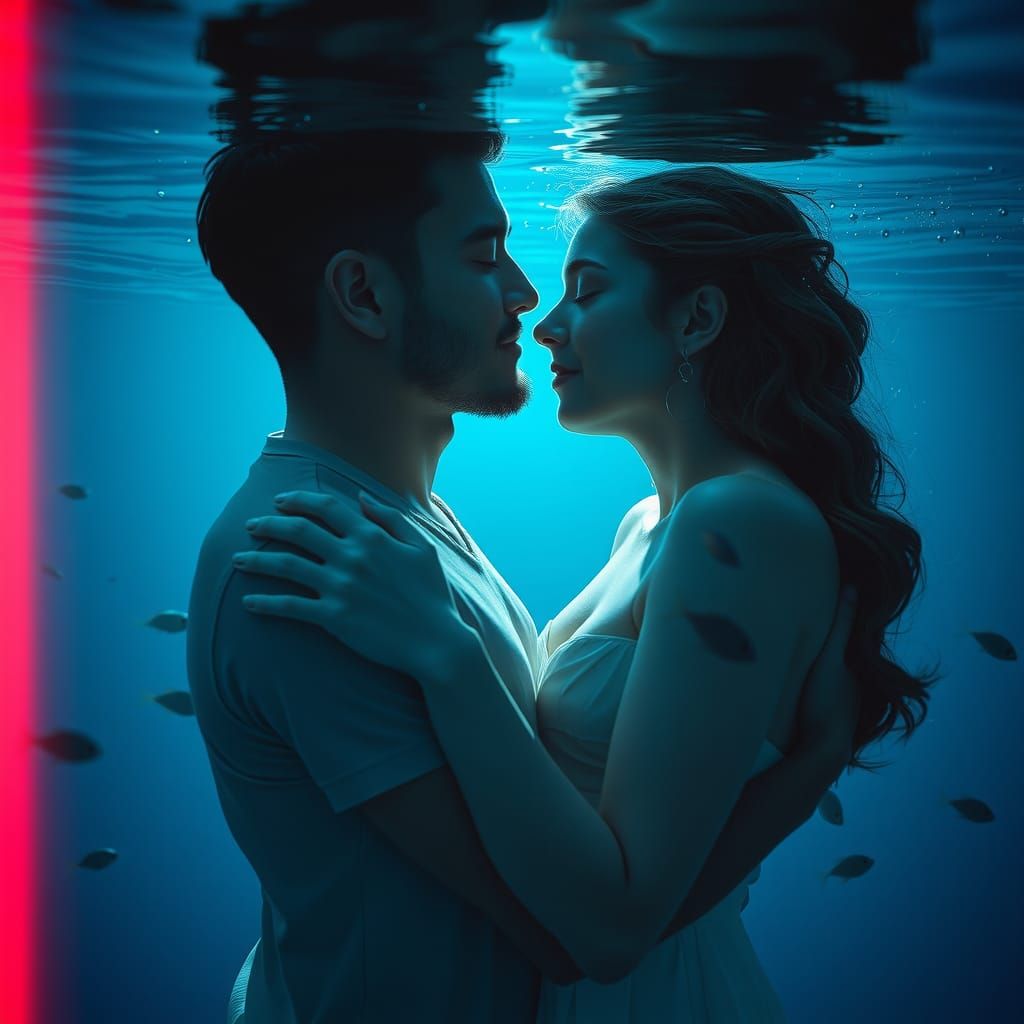 Underwater Embrace: Cinematic Ocean Scene in Digital Art