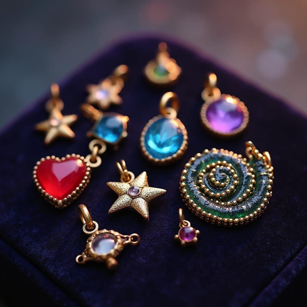 Mystical Bead Charms Glowing on Velvet