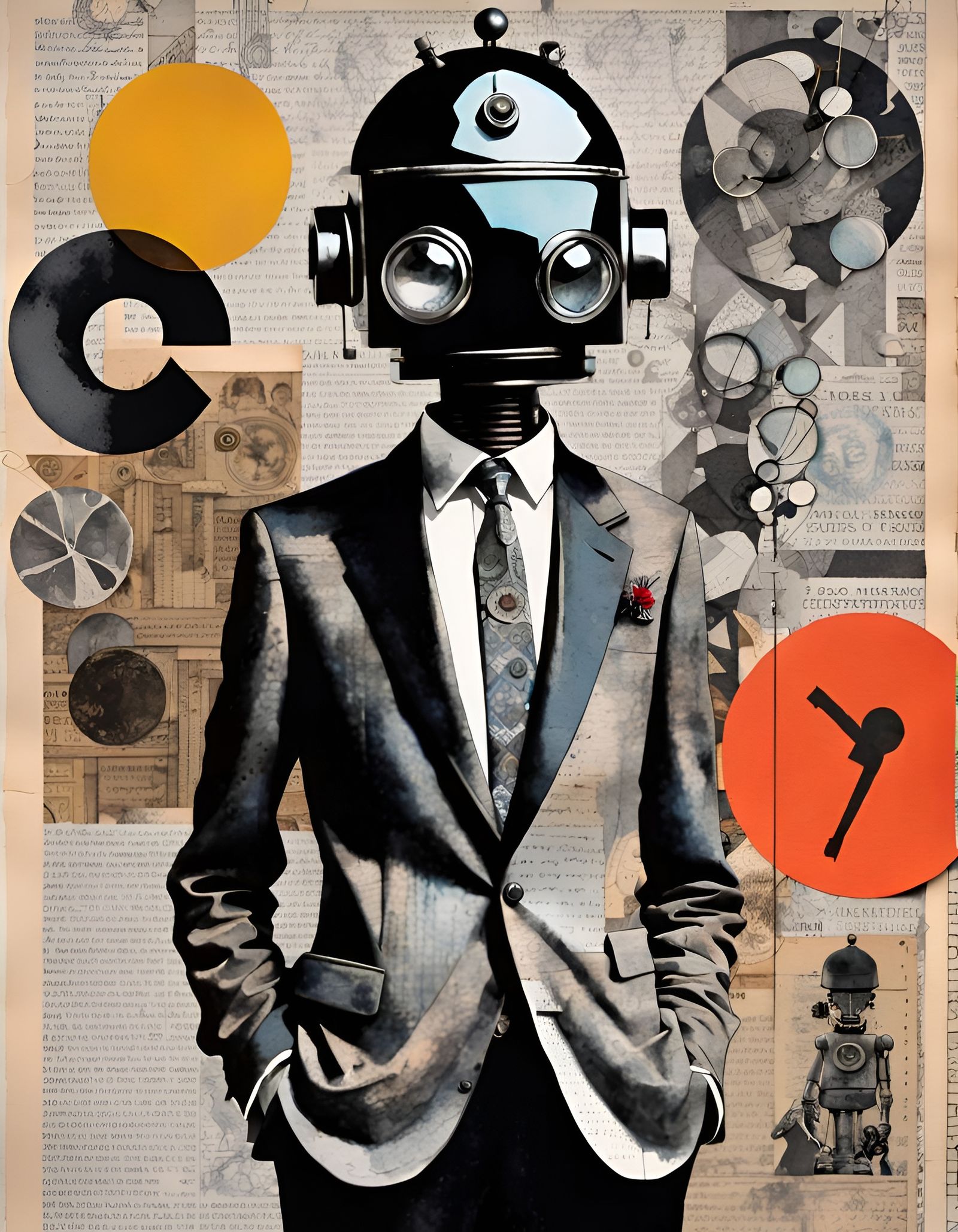 Dapper Robot Collage in Black and Blue