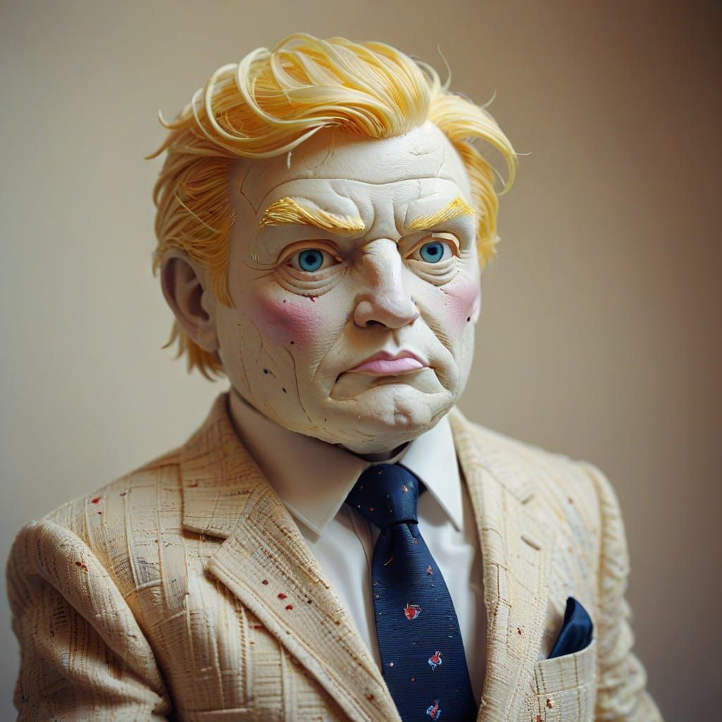 Whimsical Donald Trump Mashed Potato Sculpture in Cotton Wea...
