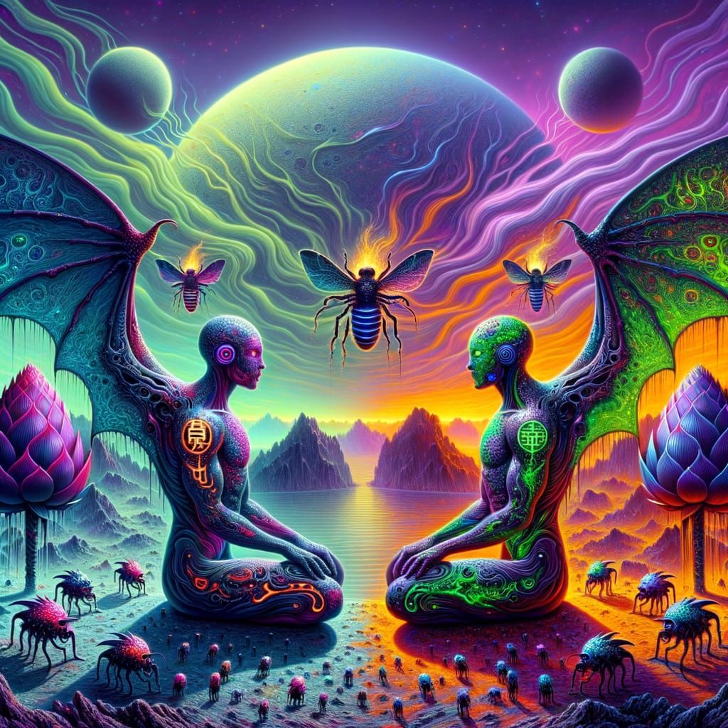 Psychedelic Alien Planet with Hybrid Beings and Cybernetic B...