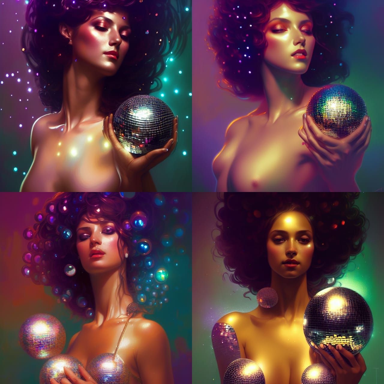 Disco Ball Goddess Portrait in Digital Art Style