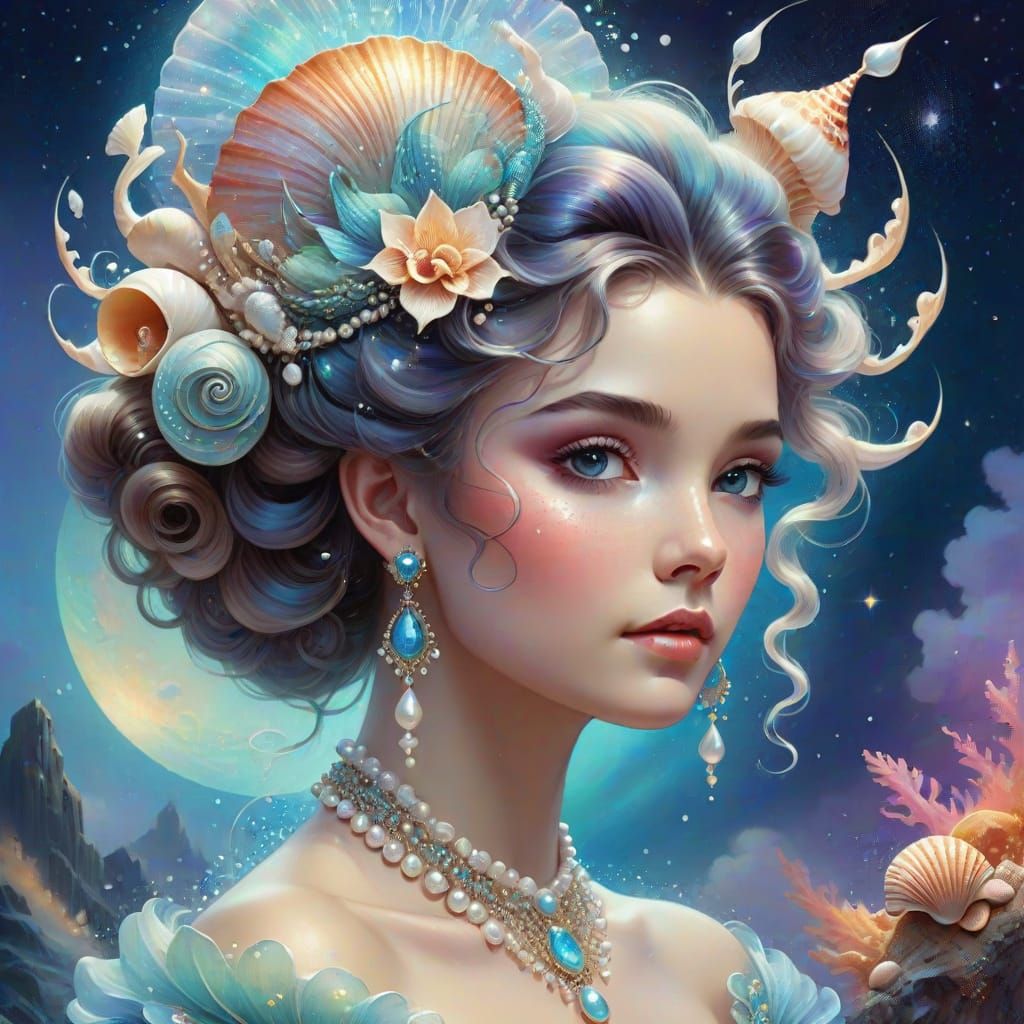 Ethereal Mermaid's Astral Hairpiece in Whimsical Hyperdetail...