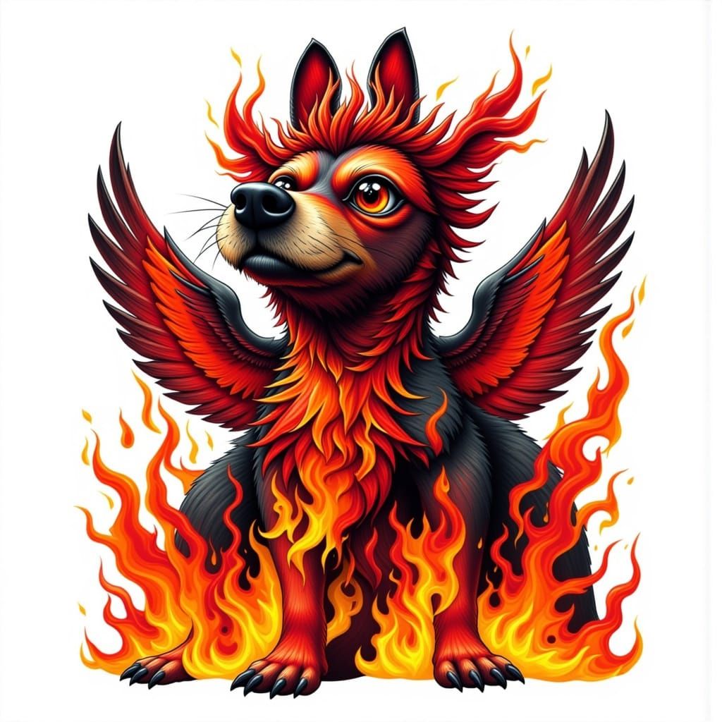 Fiery Canine: A Dog Ablaze in Burning Fur