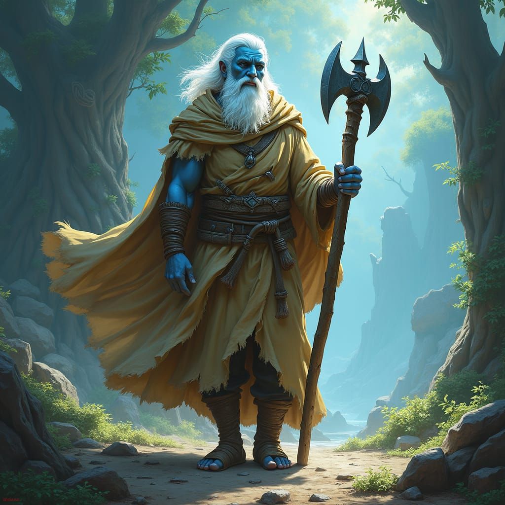 Air Genasi Druid in Mystic Forest, Detailed Matte Painting