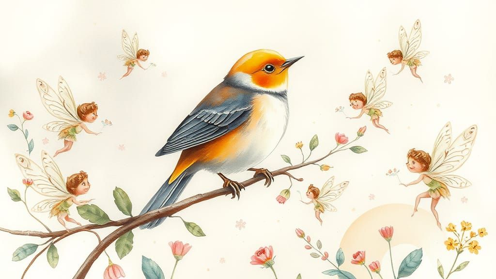 Whimsical Fairyland Scene in Dreamy Watercolor Style