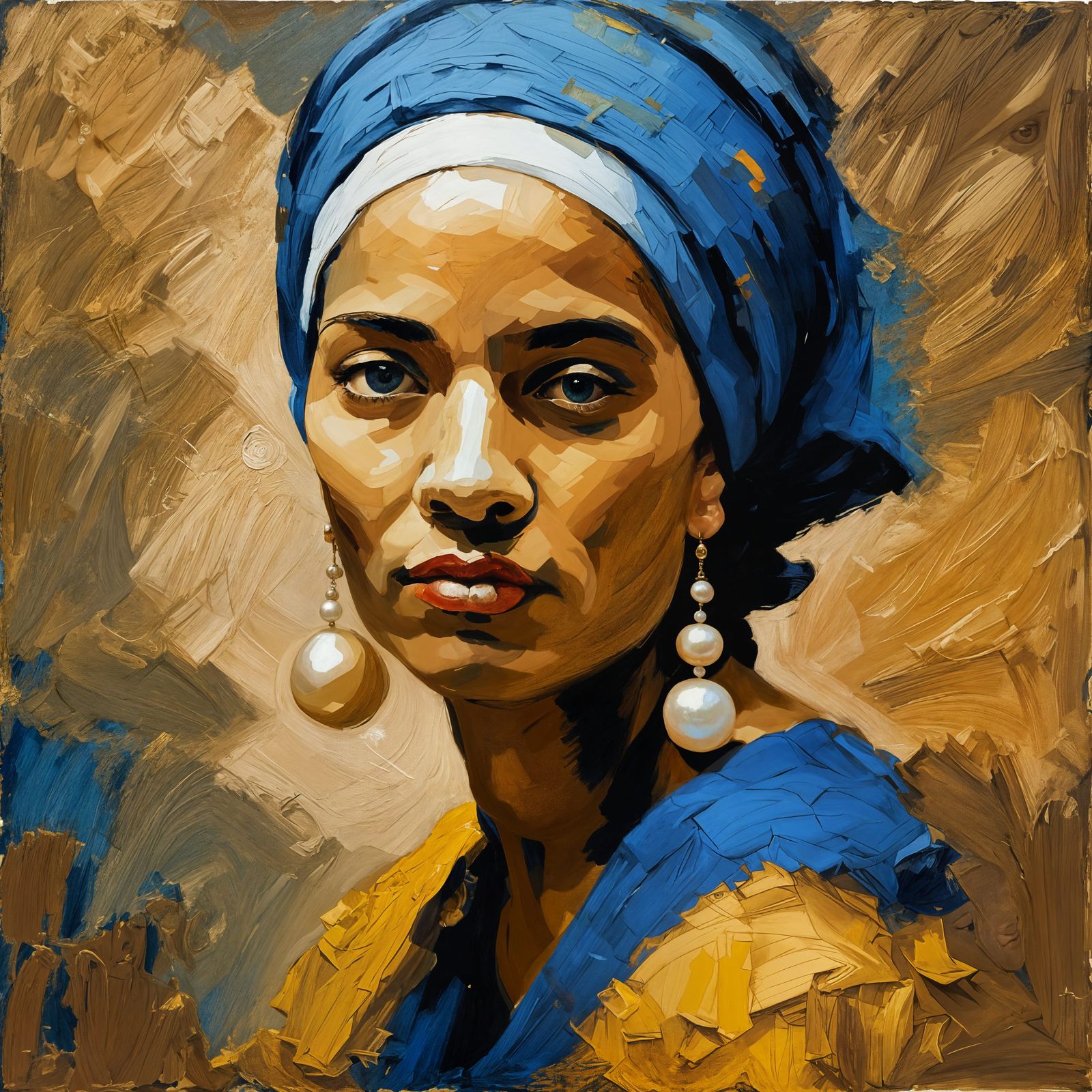 Impasto Portrait of Woman with Pearl Earring