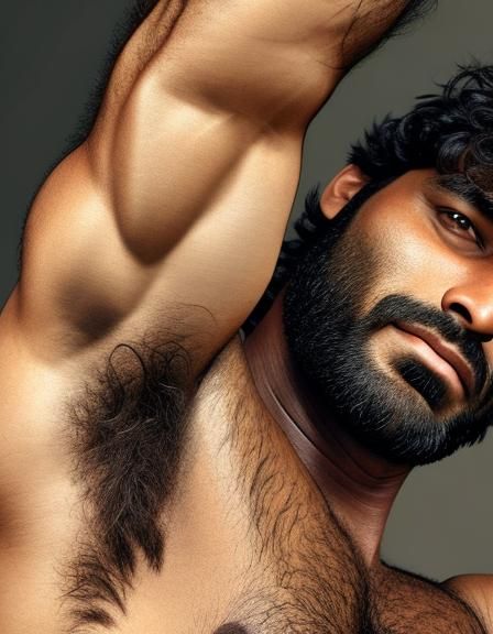 Brown Indian Man Displays Hairy Armpits in Hyper-Realistic C...