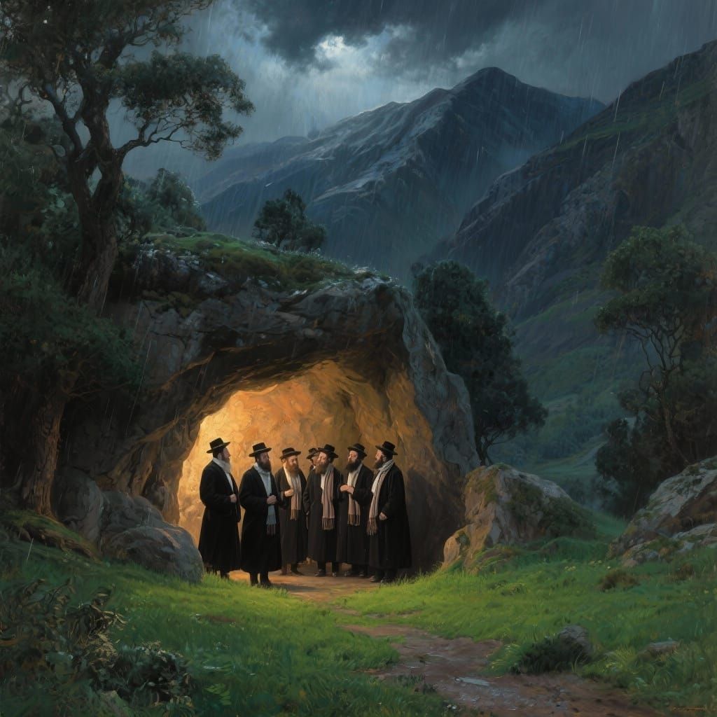 Hasidim Gather in Mountain Cave During Storm