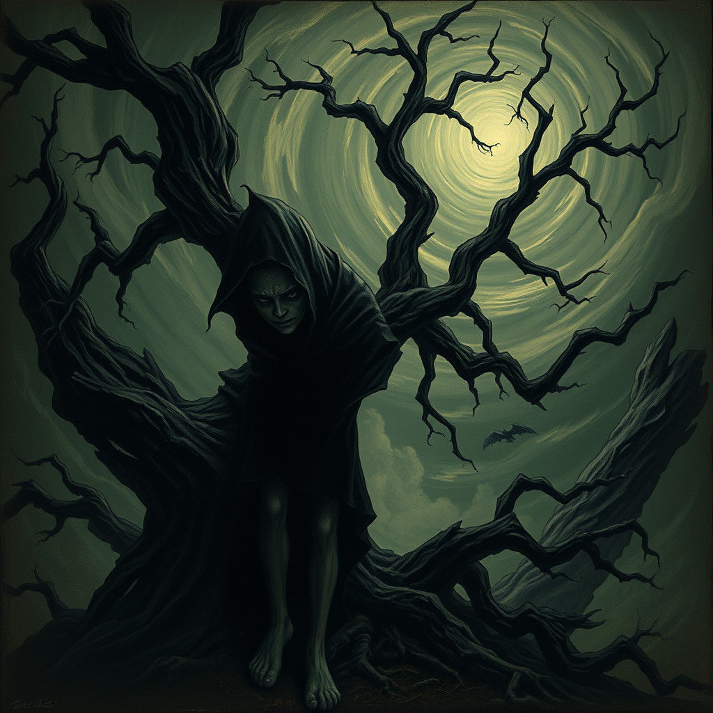 Ominous Dreamscape: Evil Stalks a Shadowed Figure