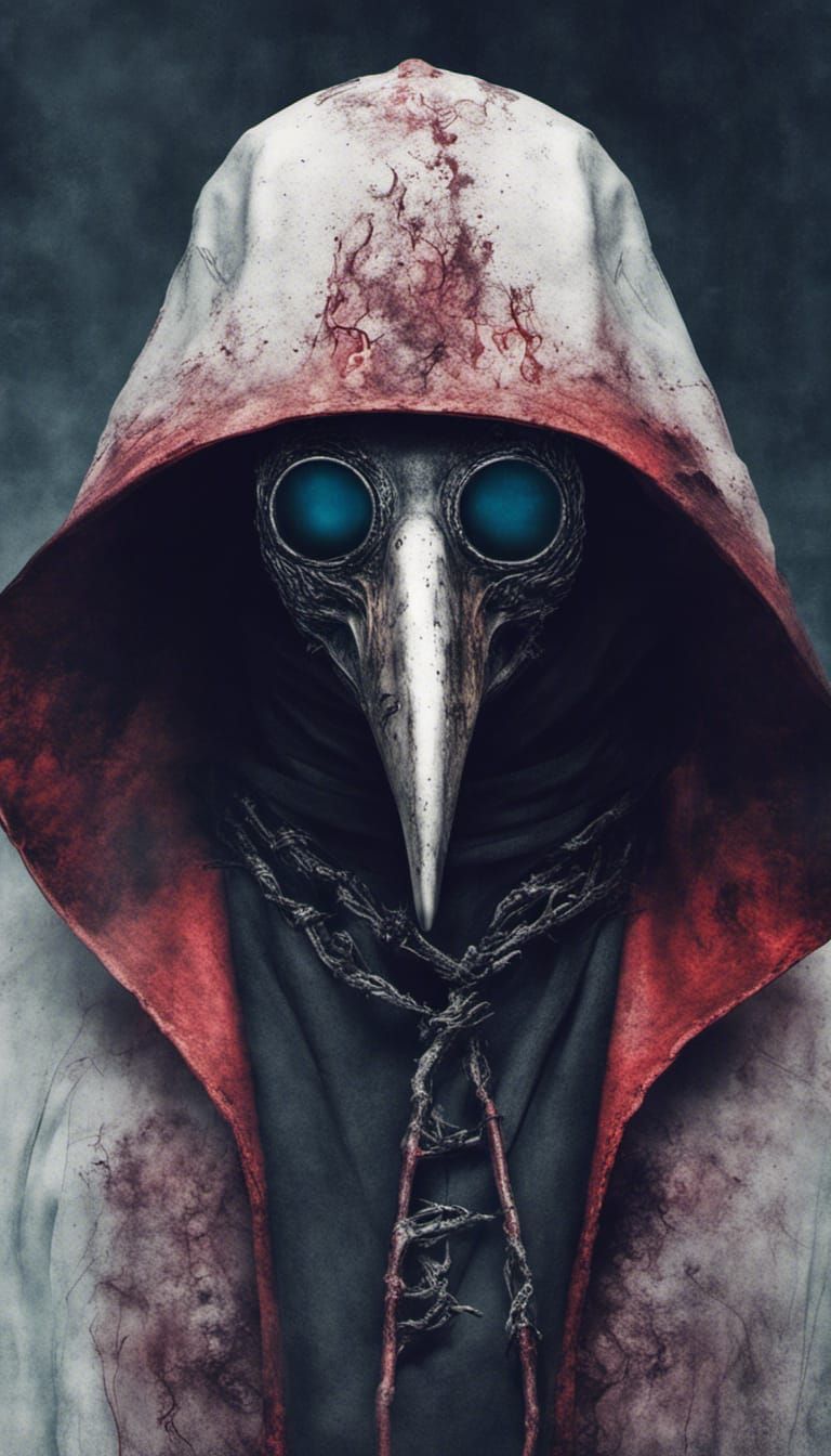Dystopian Plague Doctor in Neon Horror Concept Art