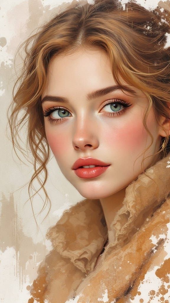 Portrait of a Beautiful Woman in Whimsical Watercolor Style